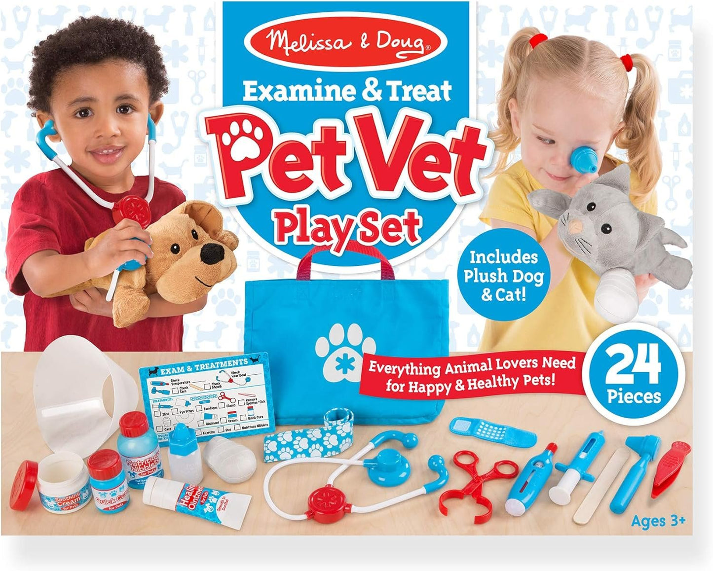 Melissa & Doug Examine and Treat Pet Vet Play Set (24 pcs) | Kids Veterinary Play Set, Veterinarian Kit For Kids, Pretend Play Doctor Set For Kids Ages 3+