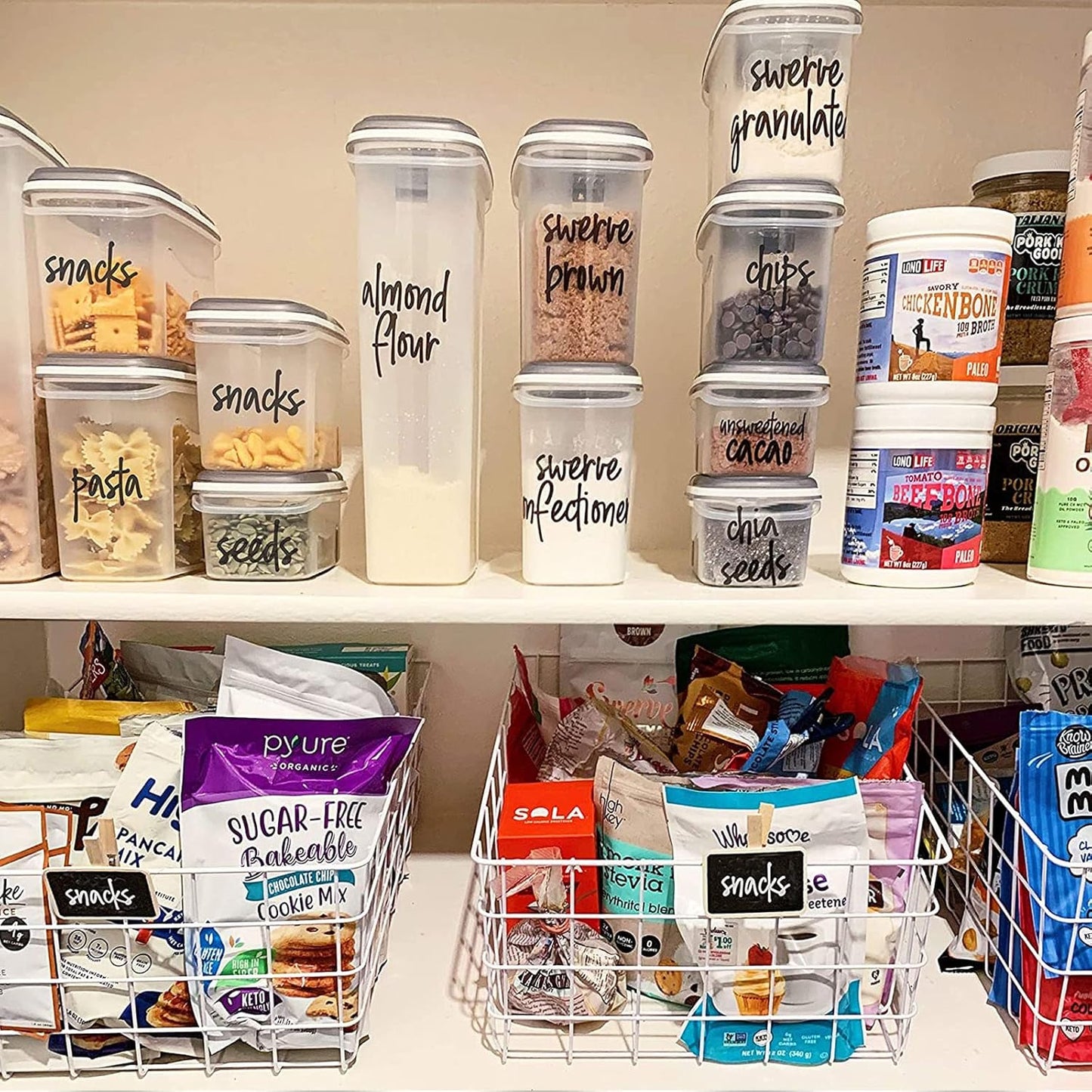 FYY Home Organization Labels,168PCS Preprinted Food Label Stickers for Kitchen Pantry Storage and Cleaning,Water & Oil Proof Pantry Label Stickers for Jars, Canisters,Boxes,Bins, Black