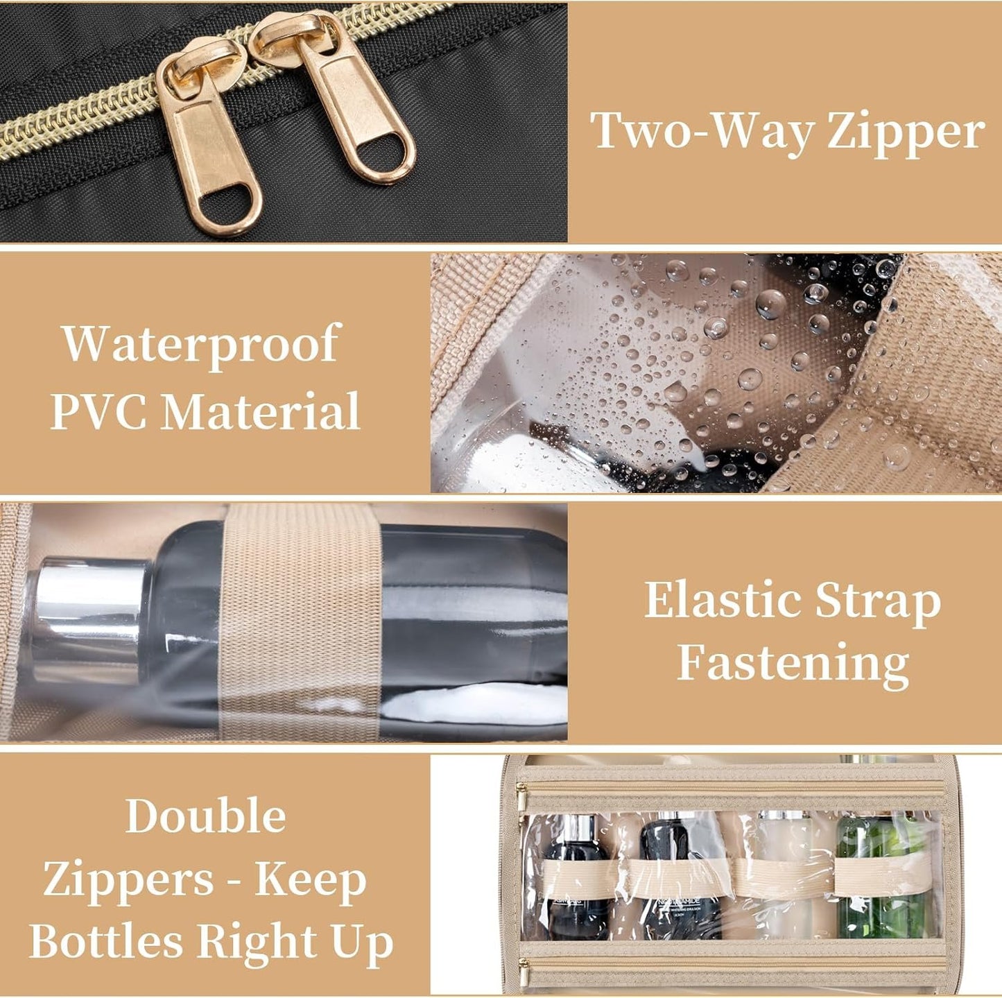 AKOZLIN Hanging Travel Toiletry Bag Makeup Bag Travel Makeup Cosmetic Organizer Waterproof Travel Wash Bag for Travel Accessories Essentials,Black-Large