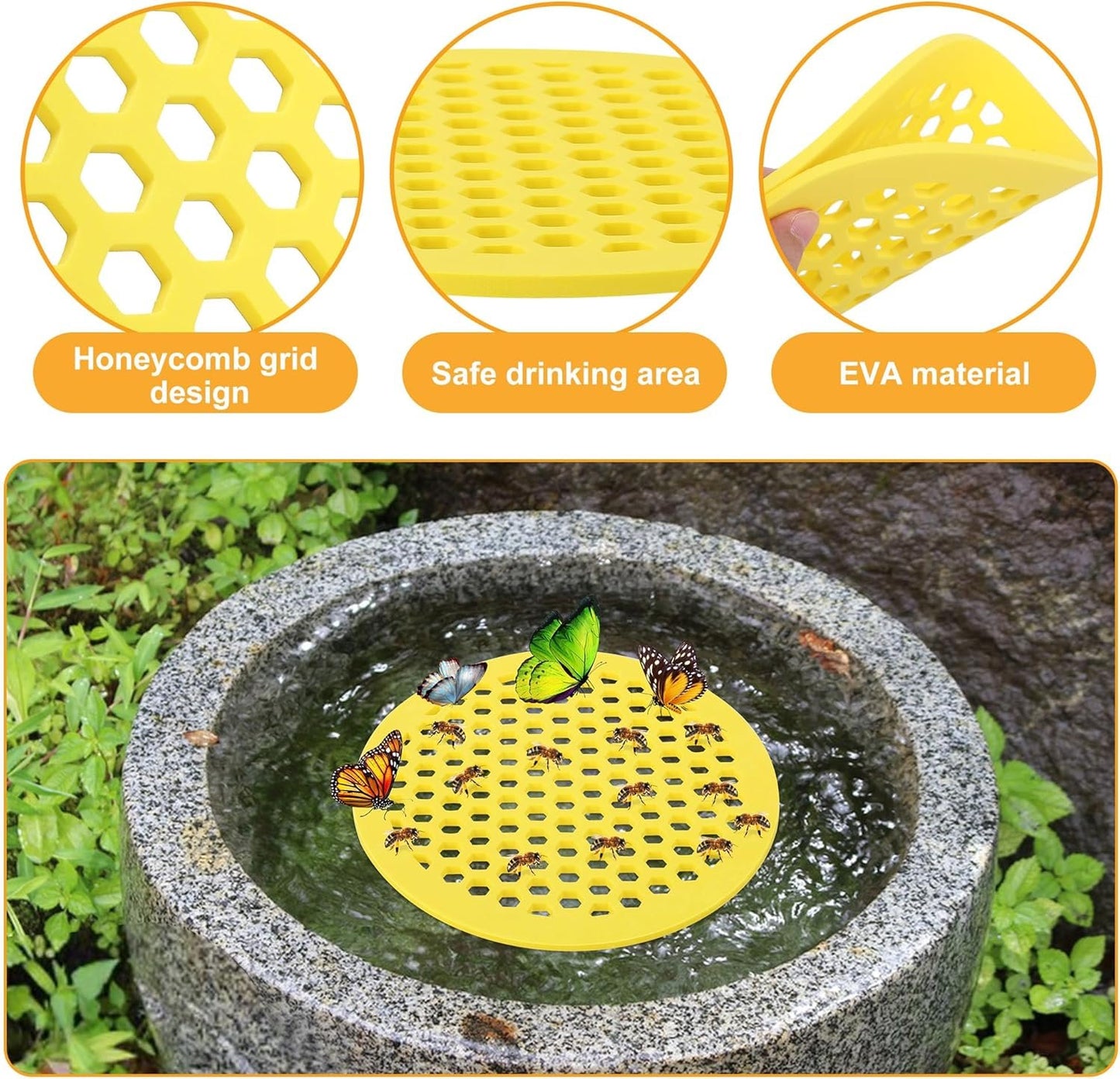DECOHS 4 Pack Floating Bee Island- 7.87 Inch EVA Foam Floating Bee Watering Station- Butterfly Bee Waterer for Feeding, Bee Bath, Outdoor Garden Decor