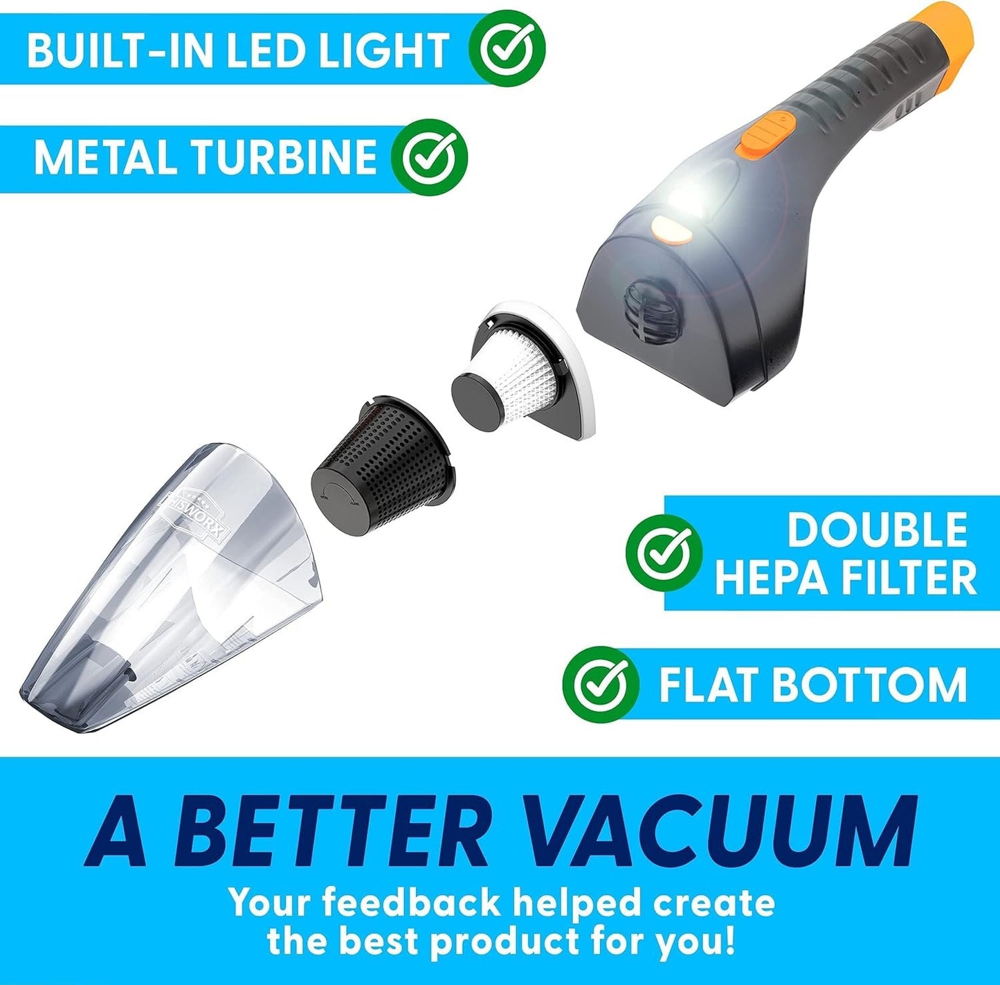 ThisWorx Car Vacuum Cleaner - LED Light, Portable, High Power Handheld Vacuums w/ 3 Attachments, 16 Ft Cord & Bag - 12v, Auto Accessories Kit for Interior Detailing - Black