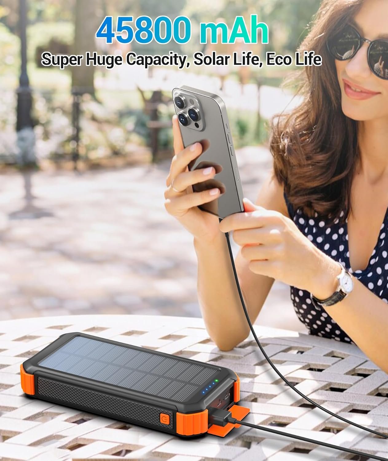 LATIMERIA Solar Charger Power Bank, 45800mAh Portable Phone Charger with USB C in/Output, 5V3.1A QC 3.0 Fast Charging for Cellphone, External Battery Pack Compatible with iPhone Samsung Google etc