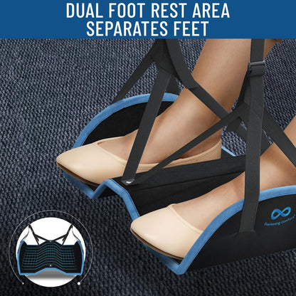 Everlasting Comfort Airplane Footrest - Ergonomic Adjustable Foot and Heel Hammock - Memory Foam Portable Air Plane Flying Travel Foot Rest - Long Airplane Flight Accessories for Feet (Black)