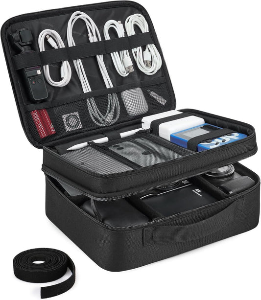 Bagsmart Electronic Organizer, Large Double Layer Cable Bag, Travel Organizer Bag, Electronics Accessories Storage Cases for iPad,Cables, Chargers, Hard Drive, Game Cards