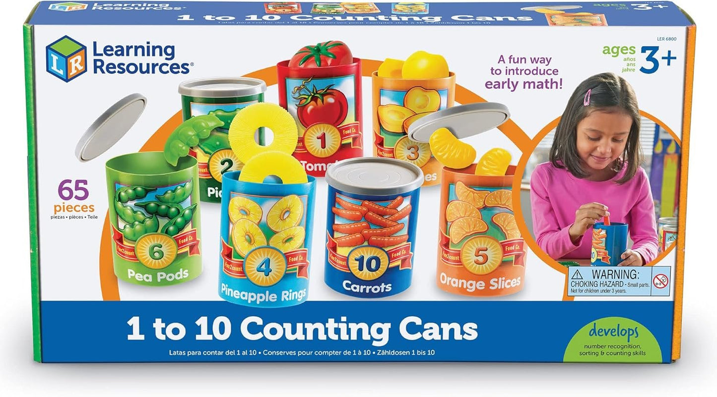 Learning Resources One To Ten Counting Cans Toy Set, Fine Motor Skills, 65 Pieces, Ages 3+, Multicolored (LER6800)