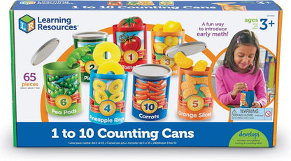 Learning Resources One To Ten Counting Cans Toy Set, Fine Motor Skills, 65 Pieces, Ages 3+, Multicolored (LER6800)