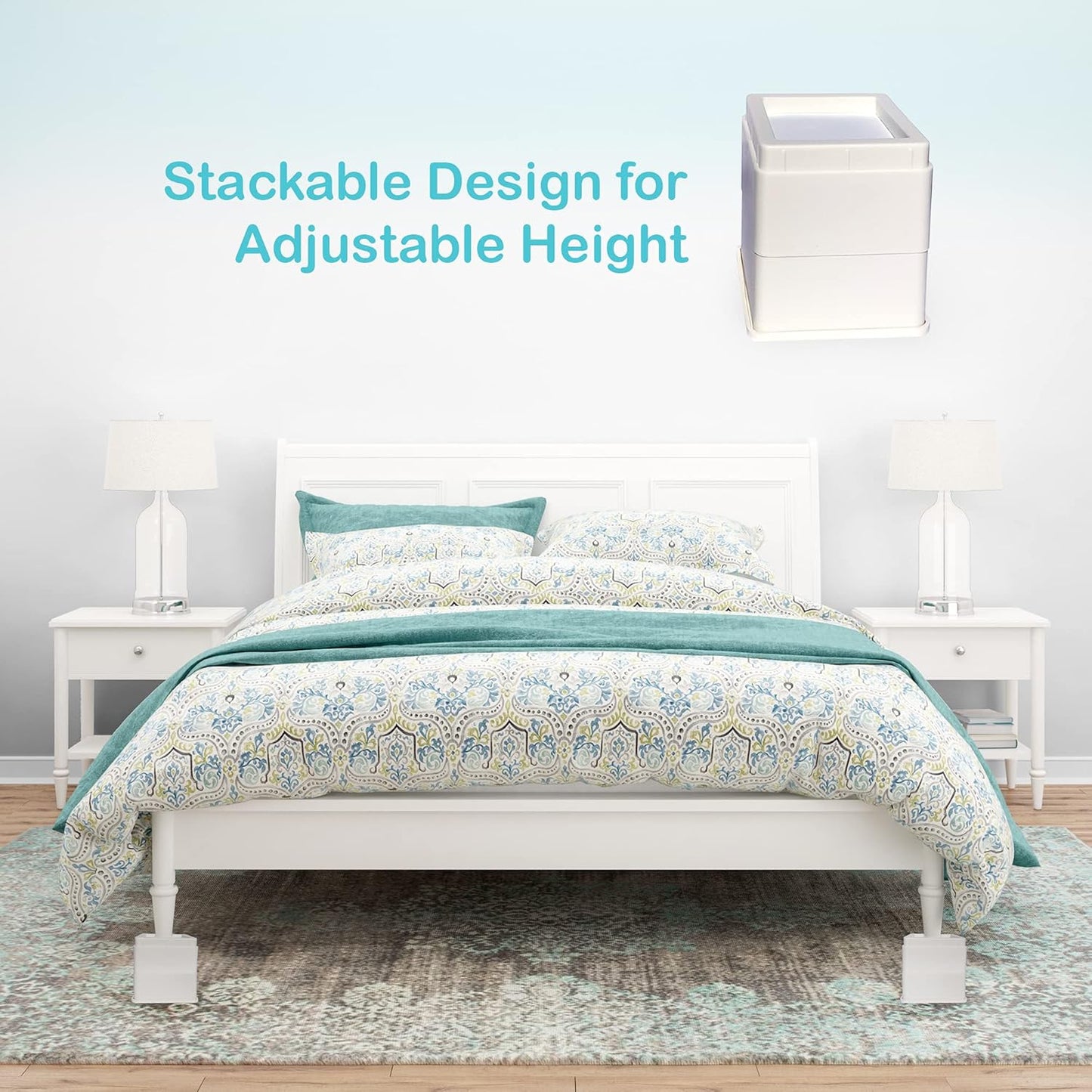 Regal Risers - Bed Risers, Set of 4, Stackable 5cm (2") high - Stylish, Modern Furniture Risers with Non-Scratch, Non-Slip Base - Extra Sturdy for Couch, Chair, Table and Beds (White)