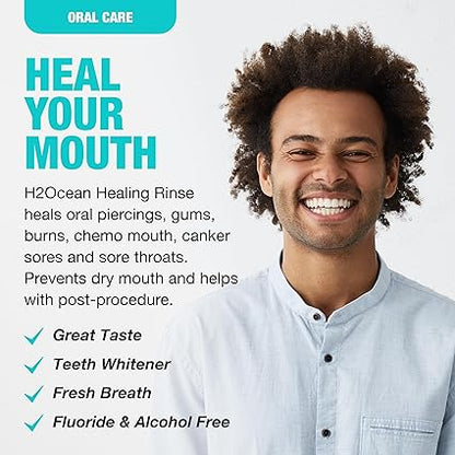 H2Ocean Healing Rinse Natural Sea Salt Oral Care - Mouth Rinse for Oral Care - Great for Piercings, Sore Throats & Gum Health - Alcohol- & Fluoride-Free Mouthwash - Arctic Ocean Mint, 16 oz Visit the H2Ocean Store