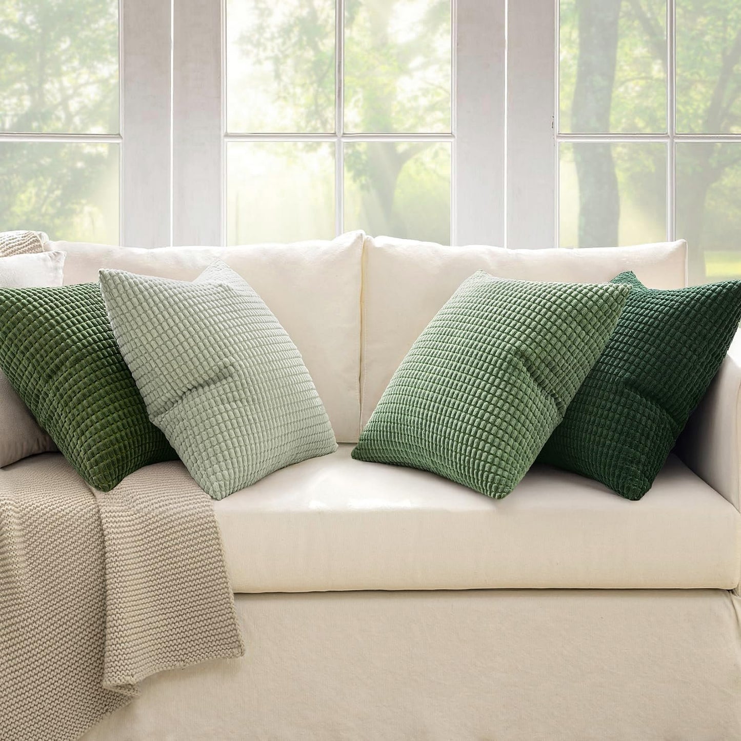MIULEE Forest Green Decorative Pillow Covers 18x18 Inch Set of 4 Boho Western Farmhouse Throw Pillows Corduroy Couch Pillowcases Industrial Home Decor for Sofa Cushion Living Room Bed