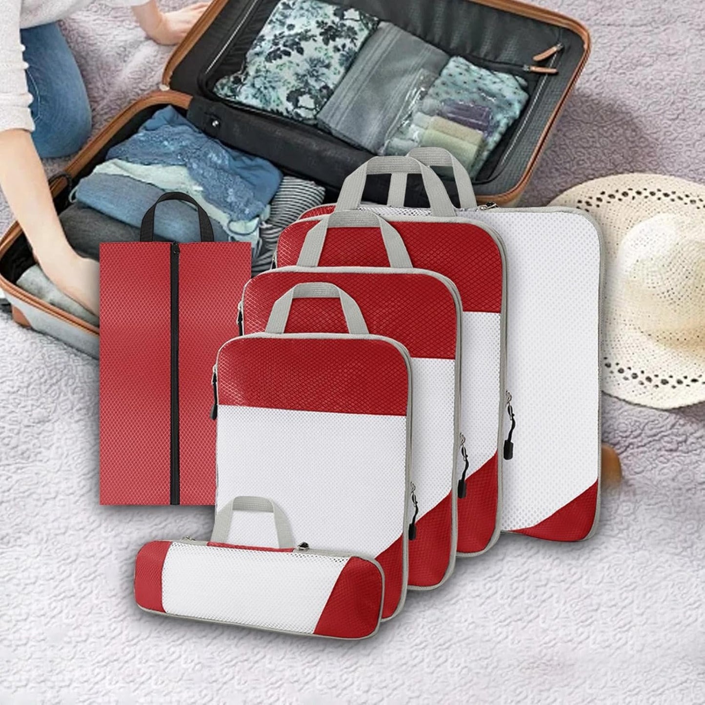 Gralara Ultimate Travel Packing Cubes Set for Seamless Organization, Red