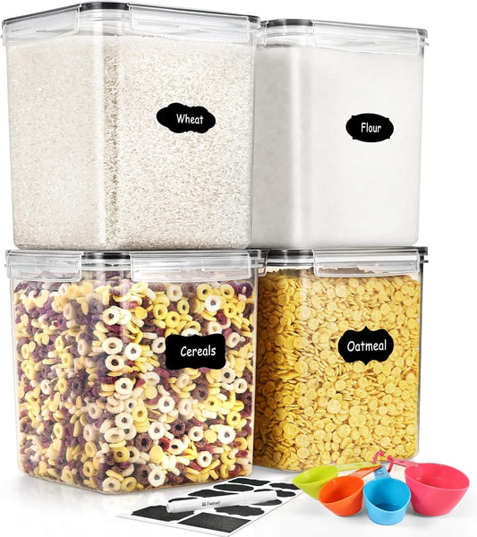 Feshory 4 Pack Extra Large Airtight Food Storage Containers (5.2 L/Each) - Cereal Rice Dispenser, Pantry Organiser with 100% Leak-Proof Lids for Kitchen & Home Organisation