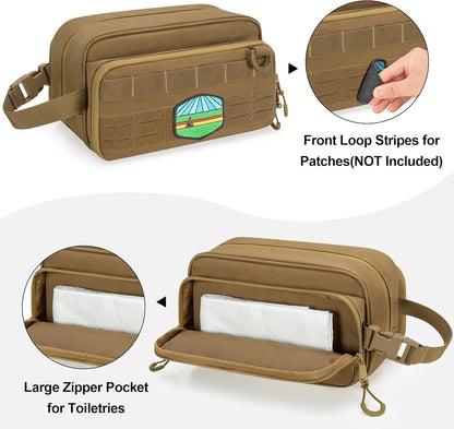 Prokva Tactical Toiletry Travel Bag for Men, Dopp Kit Shaving Organizer Case for Toiletries, Shower and Grooming Care Accessories, Khaki(Empty Bag Only, Patent Design)