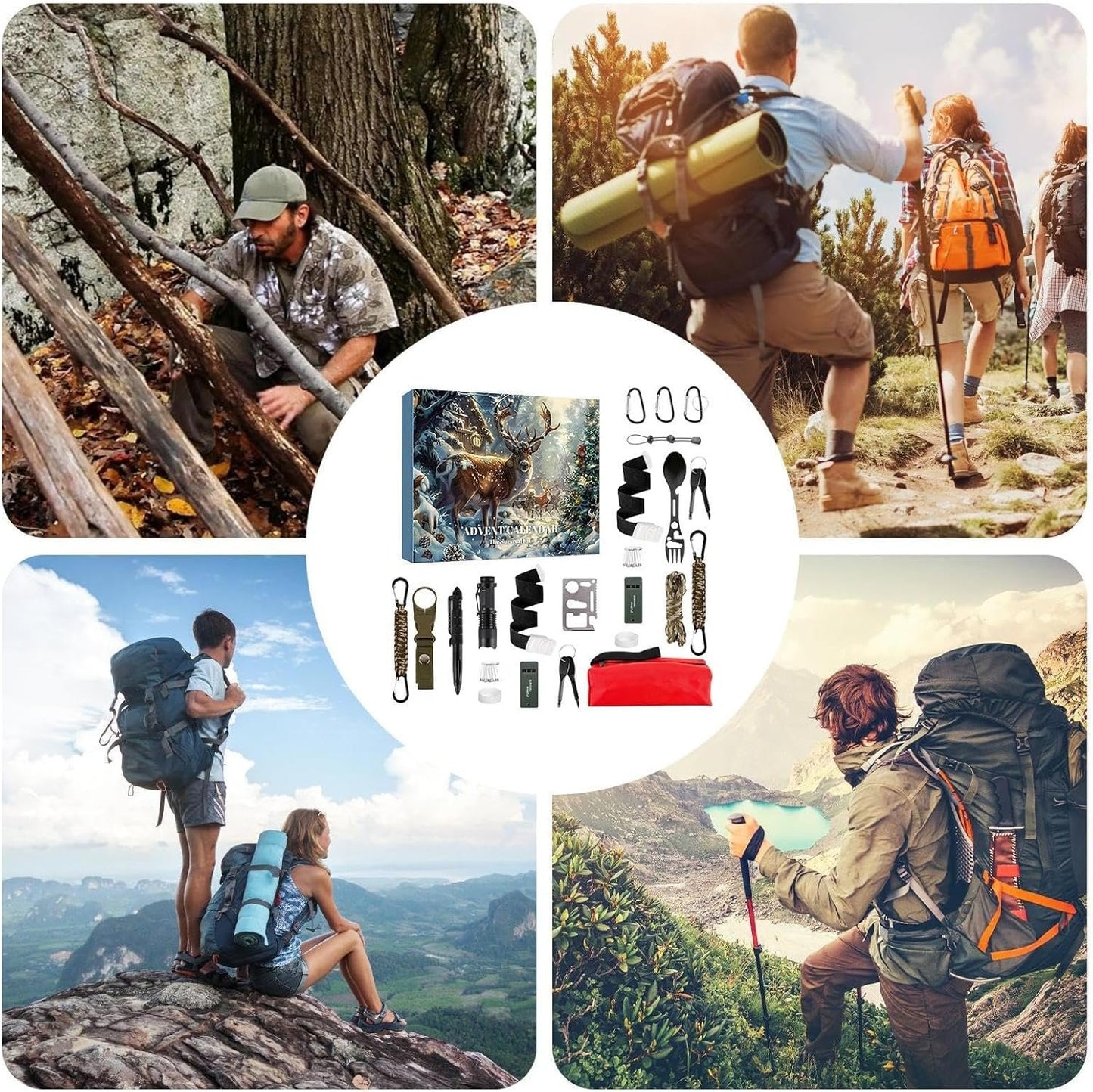 Survival Kit Advent Calendar 2024 | 2024 Survival & Mechanics Advent Calendar For Men,24-Day Christmas Countdown With Tools & Survival Gear,Ideal Xmas Gift For Outdoor & Automotive Enthusiast