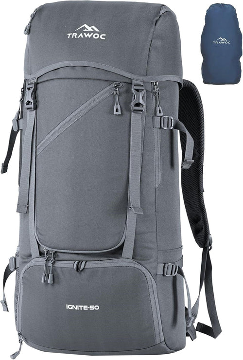 TRAWOC IGNITE 50 L Travel Bag Front & Top Open Backpack for Hiking Trekking Camping, Rucksack for Men & Women with Rain Cover and Shoe Compartment