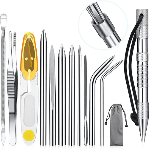 Stainless Steel FID Set Paracord FID Marlinspike Set Paracord Stitching Lacing Stitching Needles and Smoothing Tool Knotter Tools for Leather or Paracord Work (Silver)