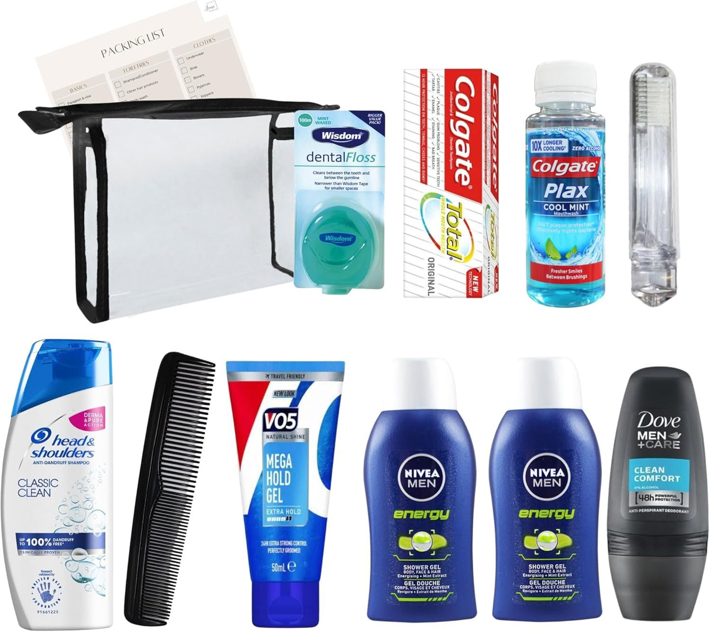 Travel Toiletries Set for Men - Essential Travel Toiletries Kit - Mini Toiletries Airport Approved Liquids