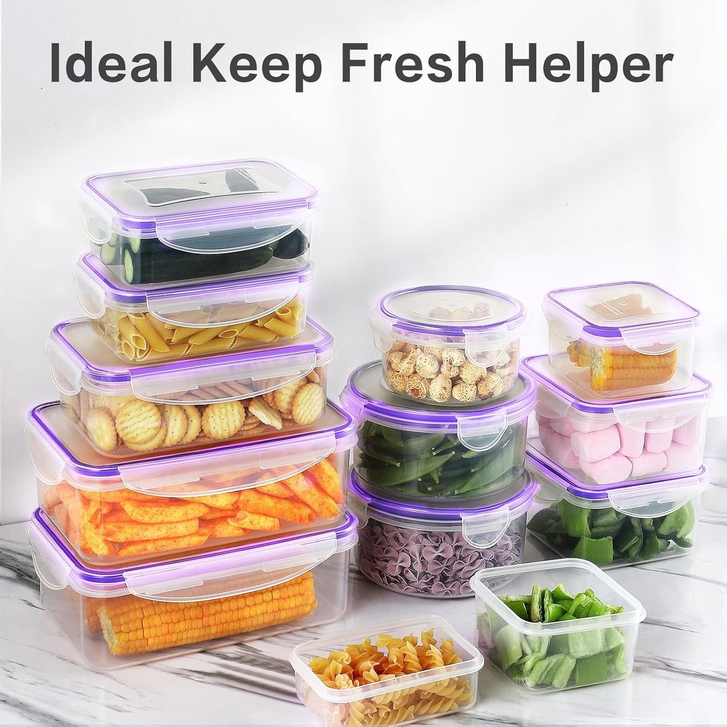 HOMBERKING 32 Pieces Food Storage Containers Set with Snap Lids (16 Lids + 16 Containers), Meal Prep Airtight Plastic Containers, BPA-Free Lunch Containers for Kitchen, Pantry, Home, Purple