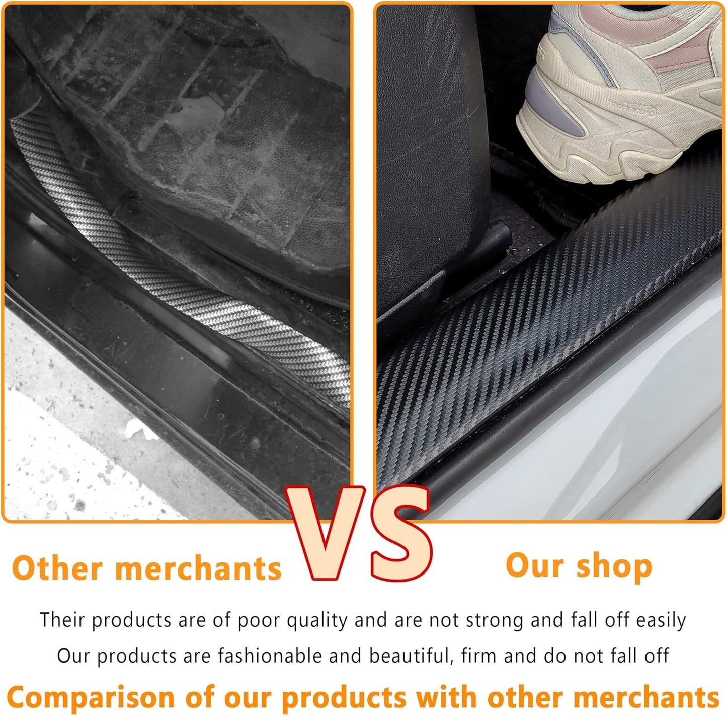 4PCS Carbon Fiber Door Sill Protector, [Premium Line] Anti-Scratch Waterproof Edge Guards, Universal Stickers for Car Truck SUV Front/Rear (Black)