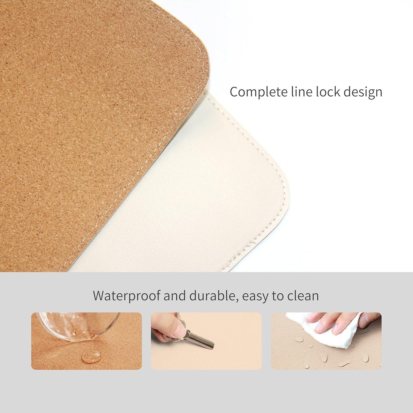 RENMTURE Dual-Sided Desk Pad, Natural Cork & PU Leather Large Mouse mats for Office and Home Work, Desk Protector Non-Slip, Waterproof, Easy Clean (Apricot, 36"x17")