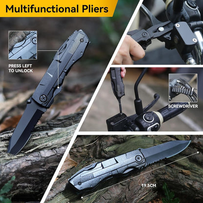 Quhaha 14-in-1 Multi-Purpose Emergency Survival Kit - Multitool Plier, Flint, Multi-Purpose Card, Emergency Blanket, Flashlight for Camping, Fishing, Hunting