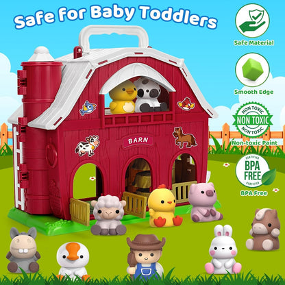 Aigybobo Farm Animals Big Barn Toys for 1 2 3 Year Old, Toddler Montessori Learning Toys, Farm Playset with Animal Figures, Christmas Birthday Toy for Toddler Baby Boys Girls Age 12-18 Months