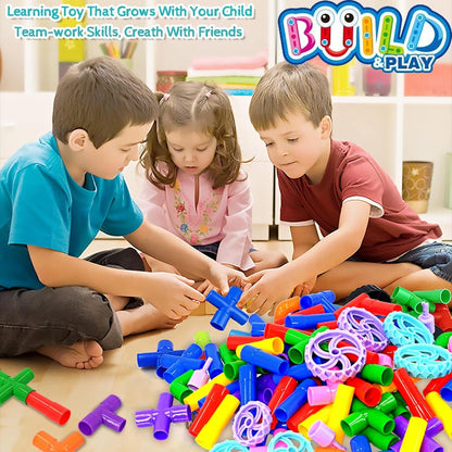 STEM Learning Pipe Tube Toys, Tube Locks Construction Building Blocks 96 Pcs - Multicolor Educational Building Blocks Set with Wheels& Spouts & Joints for Kids Ages 3+ Visit The FUBAODA Store