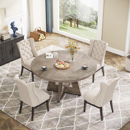 Tribesigns Round Dining Table for 4, 47 Inch Grey Kitchen Table Large Dinner Table Farmhouse Wood Kitchen Dinning Table for Dining Room Kitchen,Living Room (Chairs not Included)
