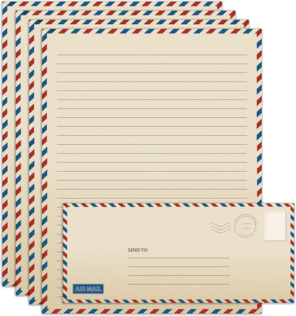 Better Office Products Vintage Airmail Stationery Paper Set, 100-Piece Set (50 Lined Sheets + 50 Matching Envelopes), Letter Size 8.5 x 11 inch, Double Sided & Lined Paper, by