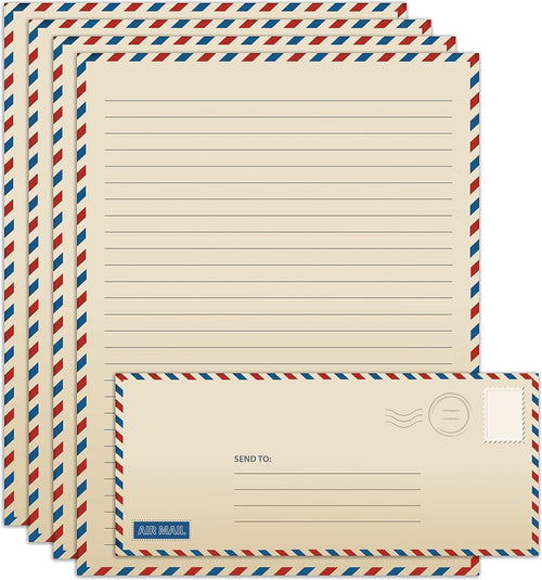 Better Office Products Vintage Airmail Stationery Paper Set, 100-Piece Set (50 Lined Sheets + 50 Matching Envelopes), Letter Size 8.5 x 11 inch, Double Sided & Lined Paper, by