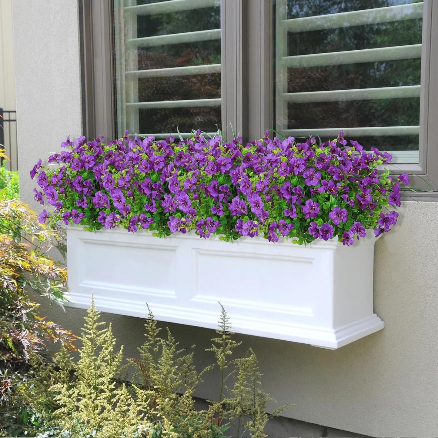 SOMYTING Artificial Azalea Flowers Outdoor UV Resistant Fake Flowers Silk Flowers Faux Plastic Plants Garden Porch Window Box Pot Decorations Spring Summer Home Decor (Purple, 16 Bundles)
