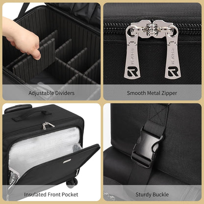 Rolling Makeup Case Professional Makeup Bag Makeup Artist Bags 4 in 1 Cosmetics Rolling Organizer Extra Large Trolley Makeup Travel Case with 360° Swivel Wheels and Adjustable Dividers