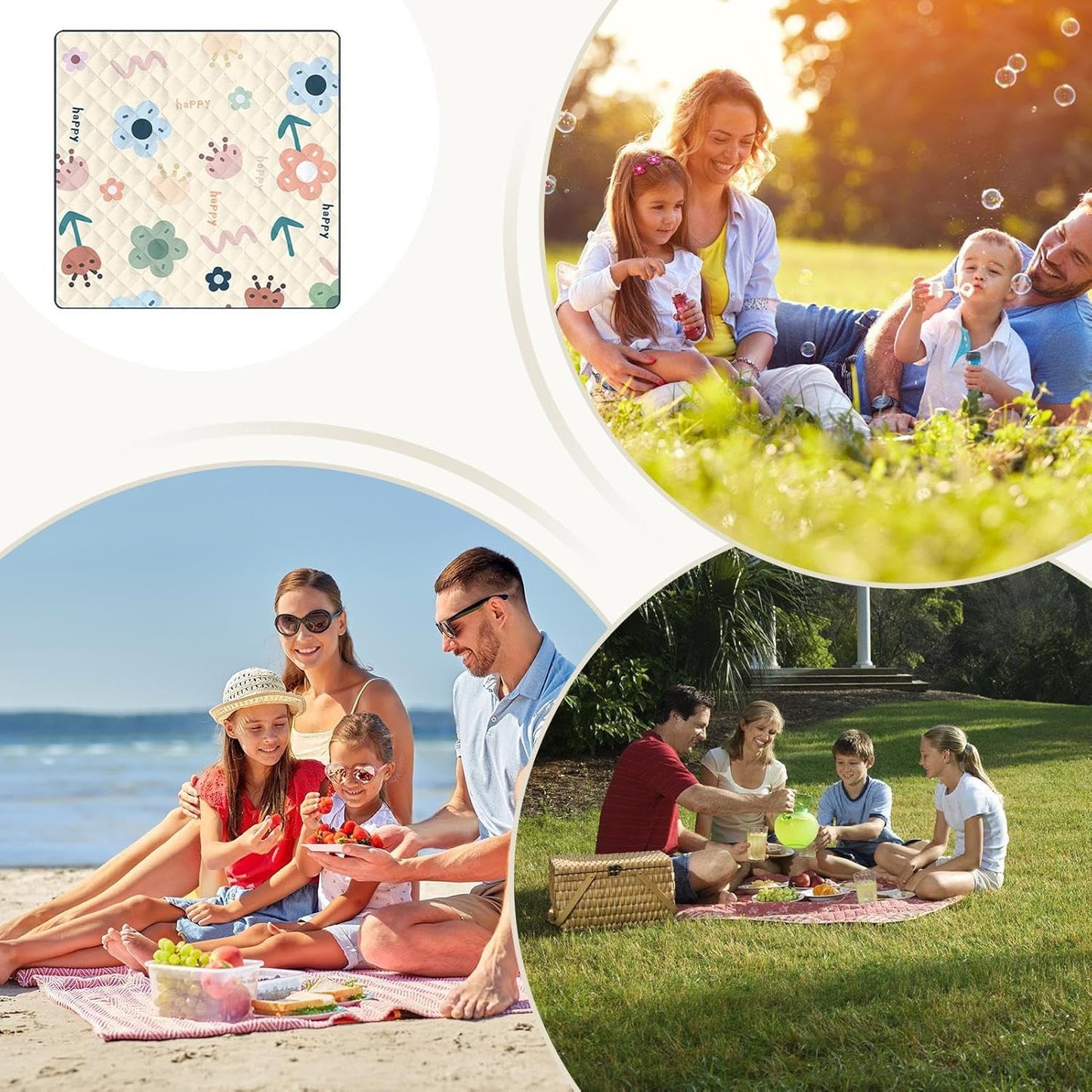 Outdoor Picnic Blanket, Camping Ground Cover, 78.74x78.74 inches Sandproof Beach Mat Large Lightweight, Travel Hiking Gear for Backpacking, Climbing, Adventures, Family, Friends