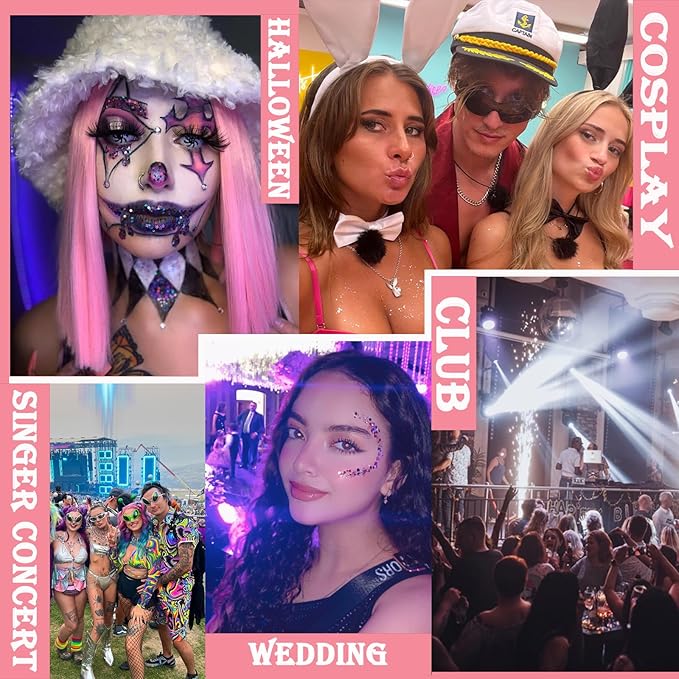 Body Glitter Face Glitter Gel: Singer Concerts Disco Festival Rave Accessories Face Glitter Makeup 150ml Chunky Sequins Mermaid Face Body Hair Glitter Gel (White&Pink&Rose&Lake Blue&Orange)