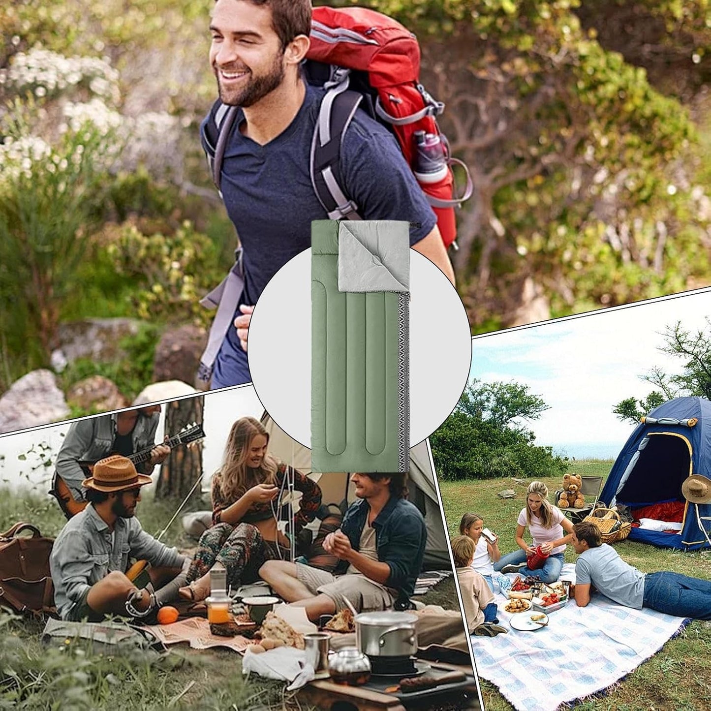 Camping Sleeping Bag, Cold Weather Sleeping Bags for Adults, 3-Season Sleeping Bag, Lightweight Hiking Gear, Waterproof Outdoor Gear, Summer Winter Autumn Camping Must-Haves, Travel Accessories