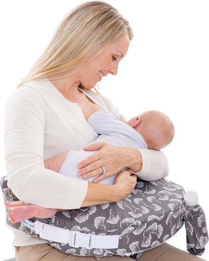 My Brest Friend Original Nursing Pillow for Breastfeeding, Nursing and Posture Support with Pocket and Removable Slipcover, Grey Flowing Fans