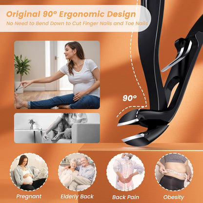 YESDEX Toe Nail Clippers - Wide Jaw Nail Clippers for Thick Nails, Professional Nail Cutter Care Kit for Seniors, Angled Head Toenail Clipper Set with Catcher for Men and Women, Travel Box for Gifts
