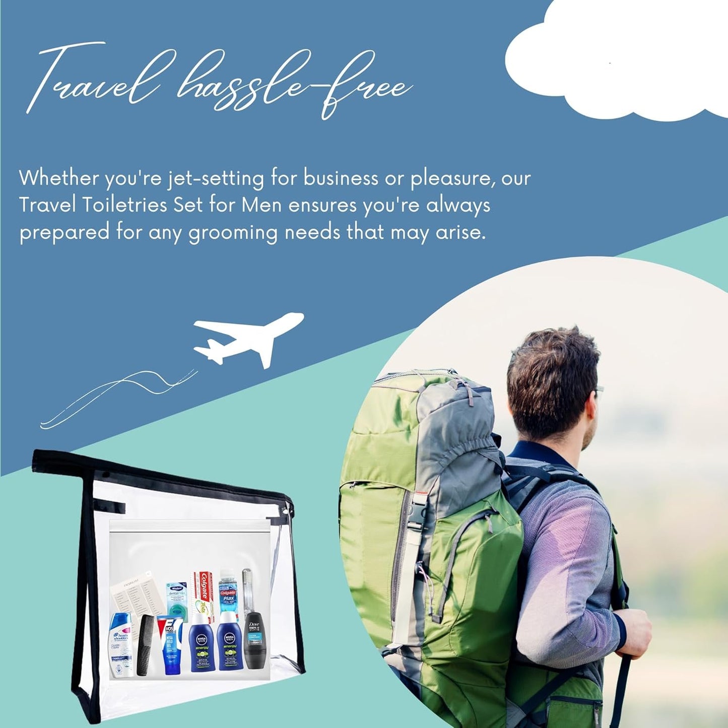 Travel Toiletries Set for Men - Essential Travel Toiletries Kit - Mini Toiletries Airport Approved Liquids