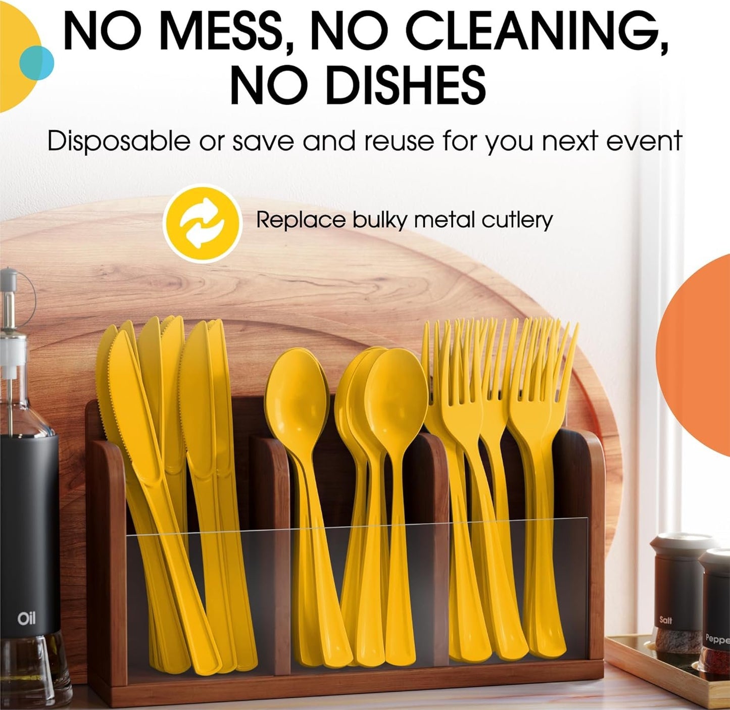 Yellow Plastic Silverware Heavy Duty 150 Pcs Yellow Plastic Cutlery Sets, Utensil Sets, 50 Of Each Forks, Knives & Spoons Disposable Cutlery Set, Flatware Set For Party Supplies Party Solids