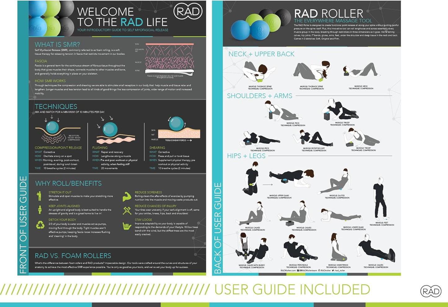 RAD Roller Stiff/Deep Tissue Peanut Massage Tool/Eco Friendly Silicone/for Neck, Upper Back, Thoracic Spine, Psoas, Self Myofascial Release, Massage and Mobility/Black