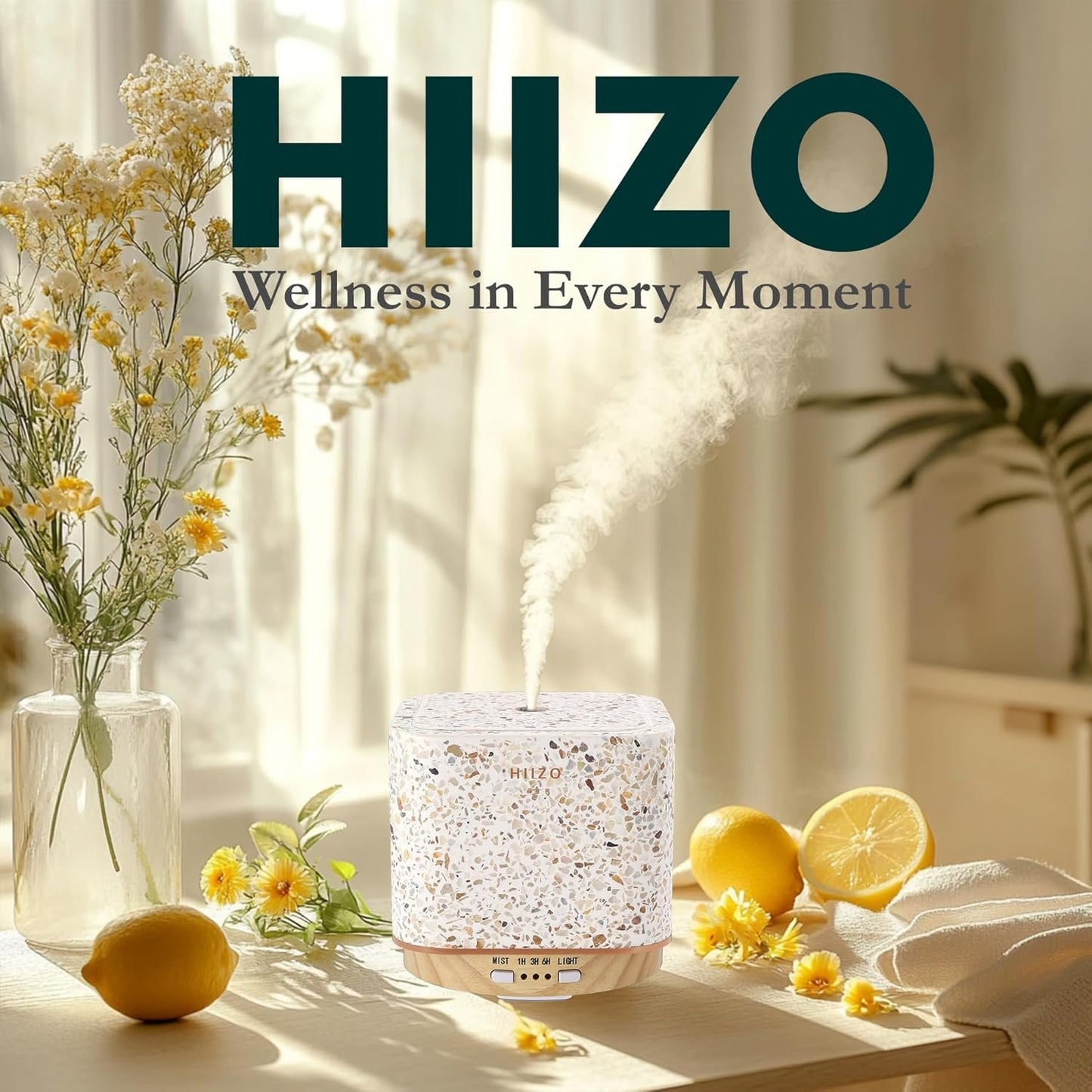 HIIZO T18 Terrazzo Aroma Diffuser – Luxury Ultrasonic Diffuser with Handcrafted Terrazzo, Stone Diffuser, LED Light Modes, 200ml Tank, Nano Mist, Auto Shut-Off, for Home Decor and Gifts