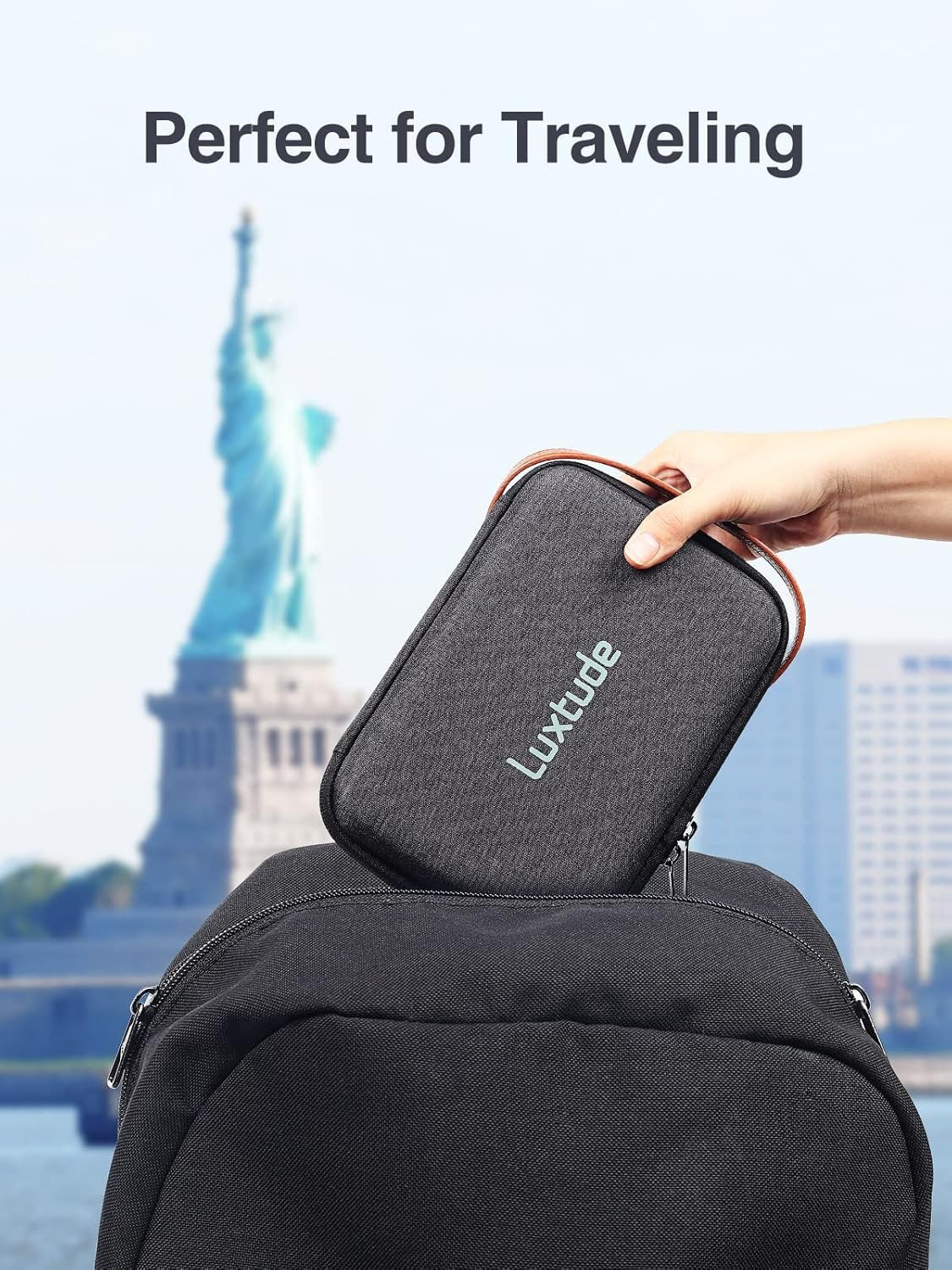 Luxtude Electronic Organizer Travel Case,Small Charger Organizer,Hard Case,Travel Tech Bag,Portable Electronics Bag,Travel Essentials for Accessories/Mouse/SD/Cash/Card/Pen,Hard Black,(LT-3-00253)