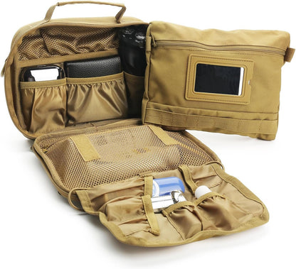 SMONT Tactical Toiletry Bag for Men, 9.5" Hanging Dopp Kit Shaving Hygiene Bag for Traveling Bathroom, Khaki, Travel