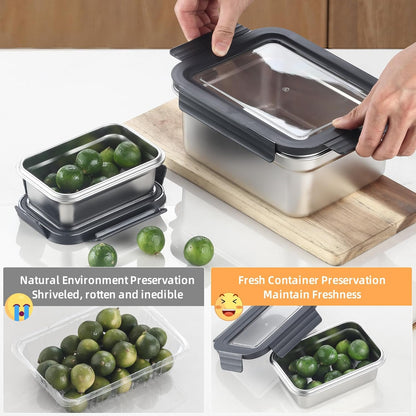 Misichao Stainless Steel Food Storage Containers with Lids - Stackable Meal Prep Food Containers for Kitchen & Pantry, Leakproof, Reusable Metal Bento Lunch Box (450ml+1100ml+2500ml)
