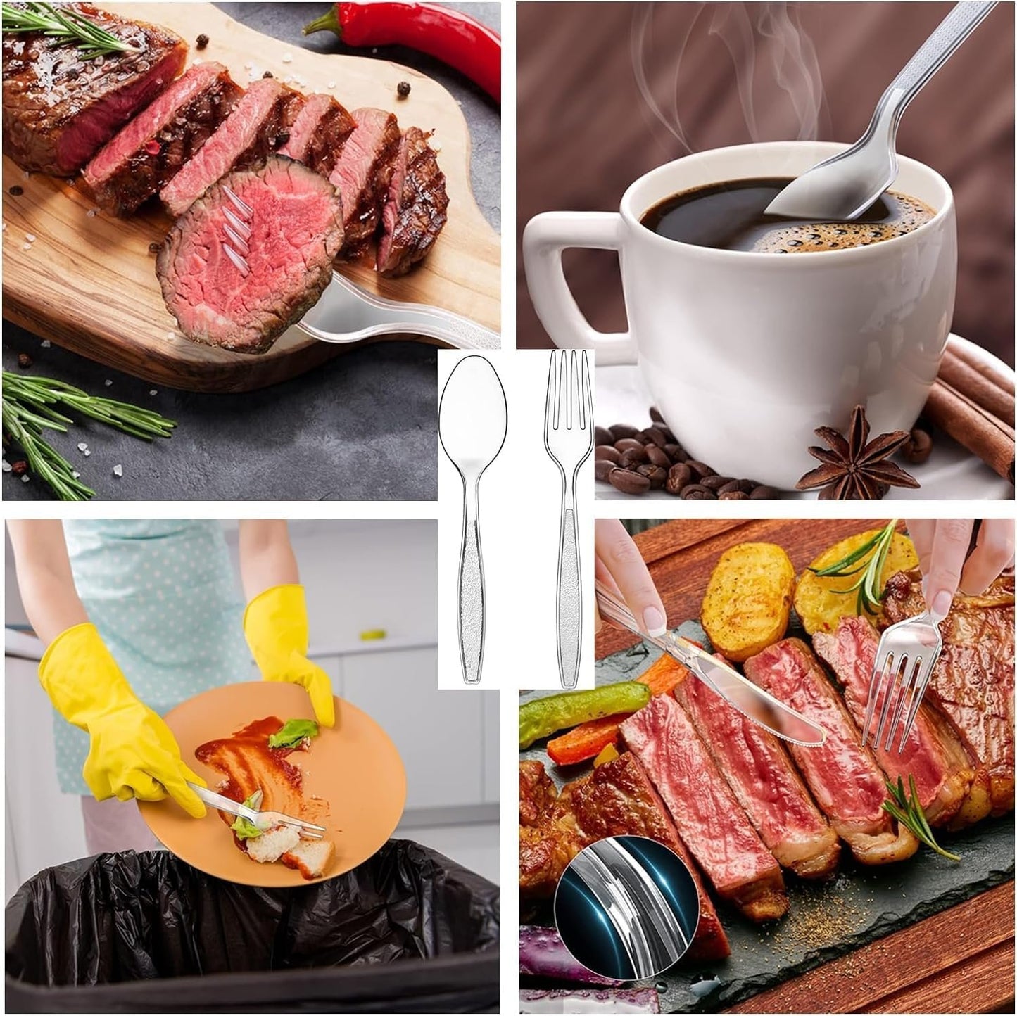 POLCANUR Clear Plastic Cutlery Set,(Bulk Pack 200 Pcs) Plastic Utensils Heavy Duty,100 Plastic Forks and 100 Spoons, Sets for Party,Gathering,Dinners,Take-Out,Catering,Picnic,Food Services
