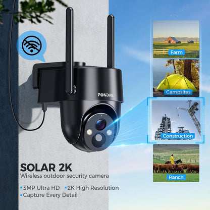 4G LTE Cellular Solar Security Camera Wireless Outdoor, No WiFi Solar Powered Camera, 360° Live View, 2K Color Night Vision, PIR Detection, 2-Way Audio, Motion Alert, Built in SIM Card, Easier to use