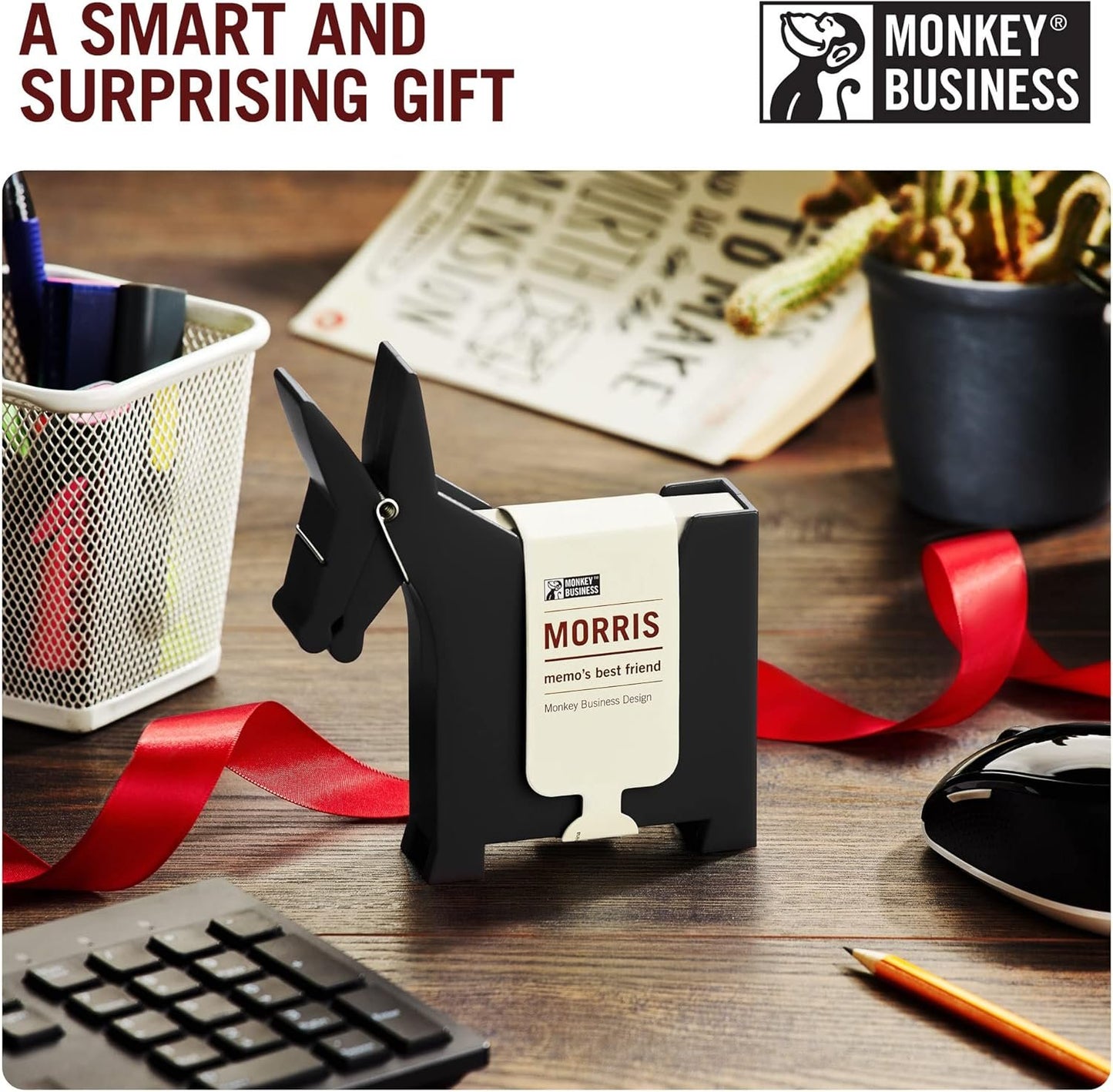 Morris The Donkey: Desktop Memo Holder | Cute Desk Accessories & Office Supplies | Funny Desk Decor & Office Accessories | Holders & Dispensers | Sticky Note Holder | by Monkey Business (Black)