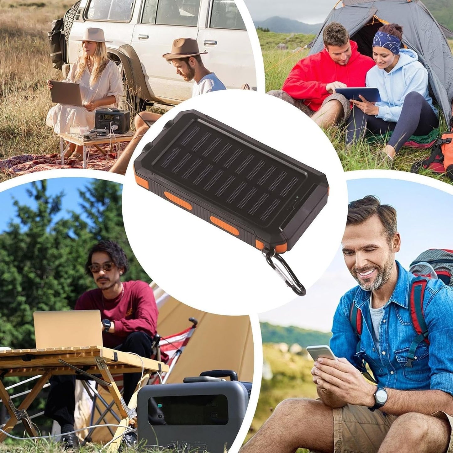Portable Charger Solar - Outdoor Powerr Bank with Solar Panel, Waterproof Mobile Battery | Duall USB Charging Ports, Emergencyy Light Feature, Compact Backup Source for Camping and Travel