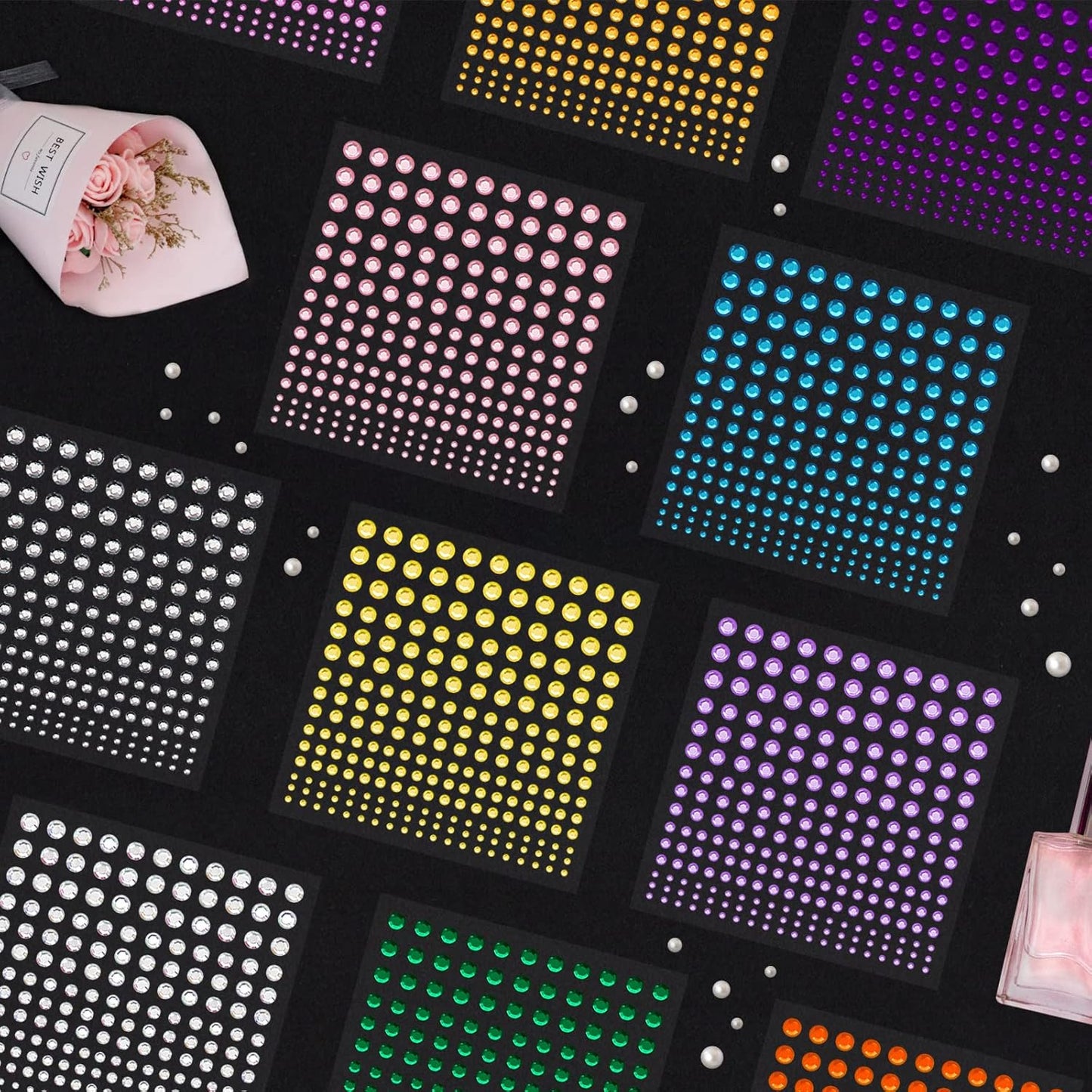 16 Sheets Glitter Gems Stickers Set, 3600 Pieces Self Adhesive Gem Stickers for Face Eyes Body, Women Accessories Rhinestone Stickers for Make Up Nail Art Decorations