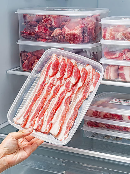 2 Pack Plastic Bacon Box, Deli Meat Saver Cold Cuts Fridge Keeper, Cheese Food Storage Container with Lid for Refrigerator, Shallow Low Profile Christmas Cookie Holder