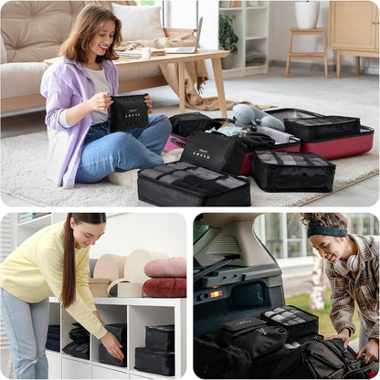 VULKIT Packing Cubes 7 Pieces Set Travel Packing Organizers for Luggage & Moving, Travel Accessories for Multi-use, Travel Essentials, Black